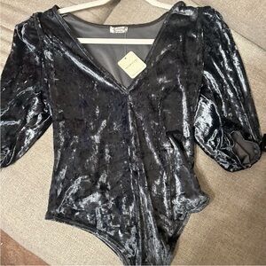 FREE PEOPLE Black Velvet Bodysuit